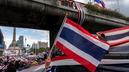 Manifestation pour réclamer la démission de la première ministre thaïlandaise Paetongtarn Shinawatra, le 28 juin 2025 à Bangkok 