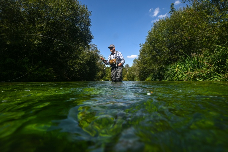 Bob Wellard, directeur de la Piscatorial Society, pêche à la mouche le 25 août 2026 dans la rivière Itchen, en Angleterre