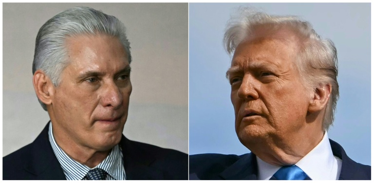 Combinaison de photos créée le 11 janvier 2026 montrant à gauche le président cubain Miguel Diaz-Canel et à droite le président américain Donald Trump