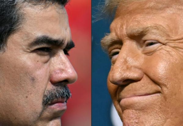 Combo réalisé en 2025 de portraits de Nicolas Maduro (g) et Donald Trump