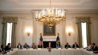 Le président américain Donald Trump lors d'une réunion de commentateurs et créateurs de contenus ultraconservateurs à la Maison Blanche, le 8 octobre 2025 à Washington