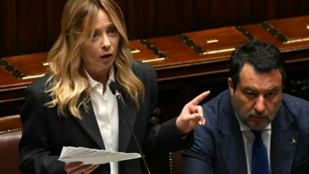 La Première ministre italienne, Giorgia Meloni, s'expime devant le Parlement italien le 9 avril 2026