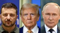 Les présients Volodymyr Zelensky, Donald Trump et Vladimir Poutine dans un combo photo