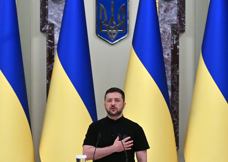 Le président ukrainien Volodymyr Zelensky à une cérémonie honorant la mémoire des soldats morts au combat contre la Russie dans le palais présidentiel de Kiev, le 29 août 2025