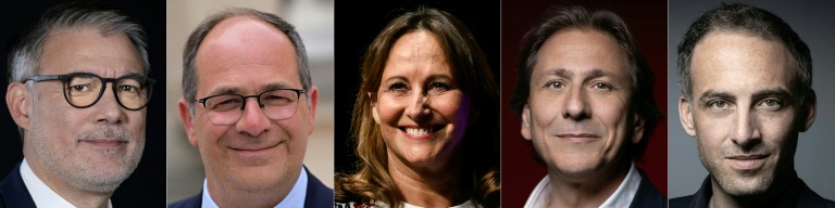 Montage de photos d'archives réalisé le 16 septembre 2026 et montrant, de gauche à droite, les candidats à la primaire sociale-démocrate à la présidentielle de 2027, Olivier Faure, Emmanuel Maurel, Ségolène Royal, Jérôme Guedj et Raphaël Glucksmann