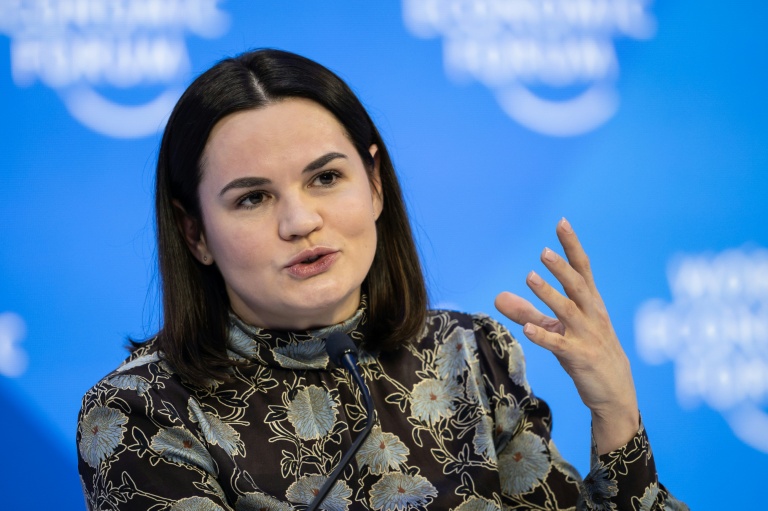 La cheffe de l'opposition bélarusse en exil, Svetlana Tikhanovskaïa, à Davos en Suisse le 19 janvier 2023
