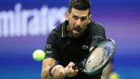Le Serbe Novak Djokovic face à l'Américain Learner Tien au premier tour de l'US Open, le 24 août 2025 à New York