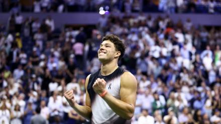 L'Américain Ben Shelton lors de son match contre son compatriote Frances Tiafoe en demi-finale de l'US Open, à New York, le 11 septembre 2026