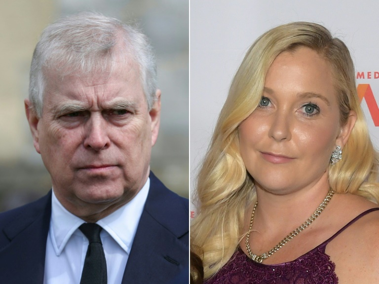Le prince Andrew, le 11 avril 2021 à Windsor, et Virginia Giuffre, le 22 octobre 2019 à New York