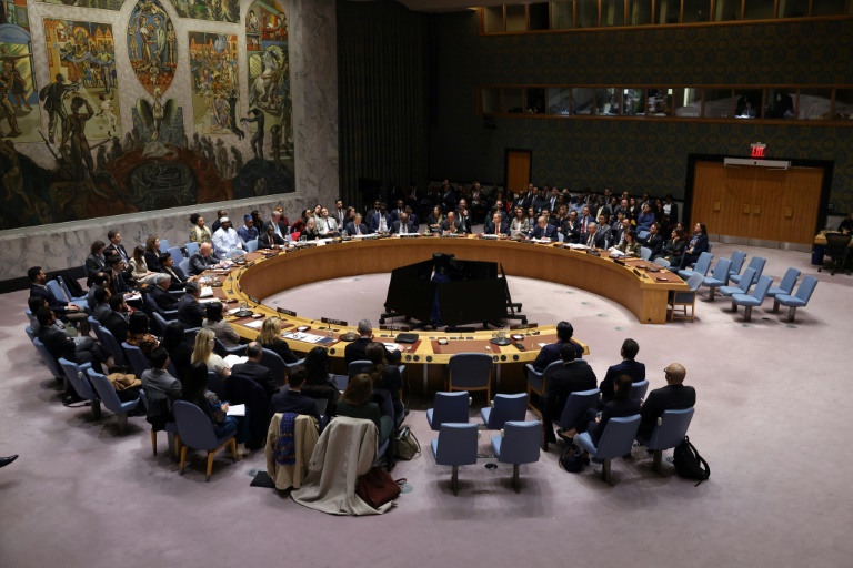 Les représentants auprès des Nations unies votent lors d’une réunion du Conseil de sécurité de l’ONU sur une résolution américaine concernant le plan de paix pour Gaza, au siège de l’ONU à New York, le 17 novembre 2025